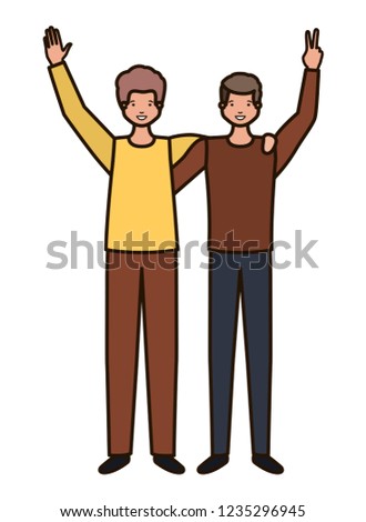 young men with hands up avatar character