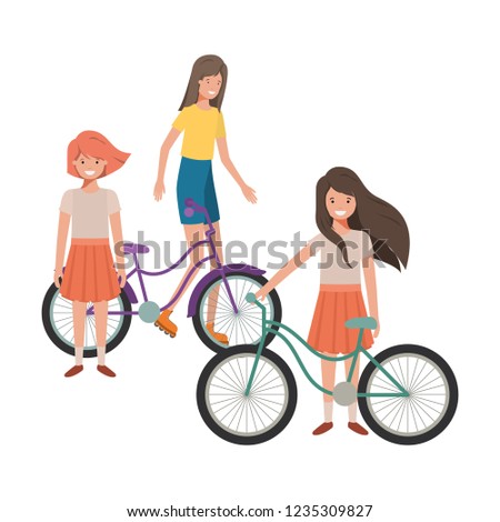 mother and daughters with bicycle avatar character