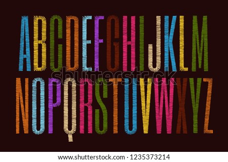 Vector embroidery alphabet. Font letters stitched with hand drawn thread.  Royalty-Free Stock Photo #1235373214