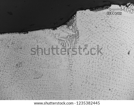 Micrograph of stainless steel weld showing dendritic structure formed after solidification of weld metal