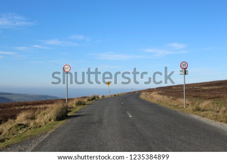 A blue sky,and a road with infinite possibilities.Road signs make it look more cinematic.