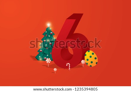 the sixth day of christmas of the twelve days of Christmas/advent calendar greetings template vector/illustration