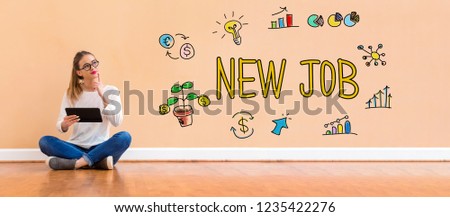 New job with young woman holding a tablet computer