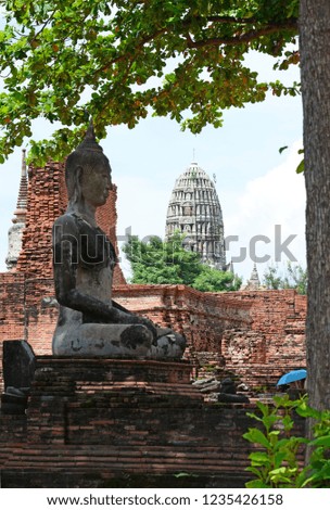 Buddha Image in ancient Wat Mahathat, Ayutthaya world heritage site, Thailand