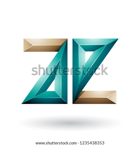 Vector Illustration of Beige and Green 3d Geometrical Embossed Letters A and E isolated on a White Background