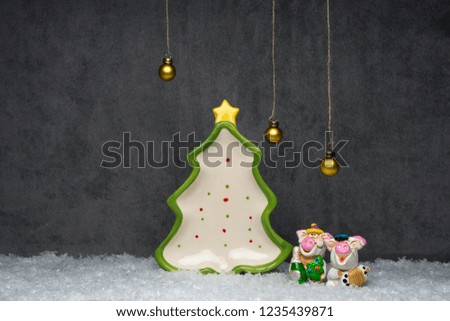 christmas composition, symbol of 2019 pig, happy new year concept,copy space