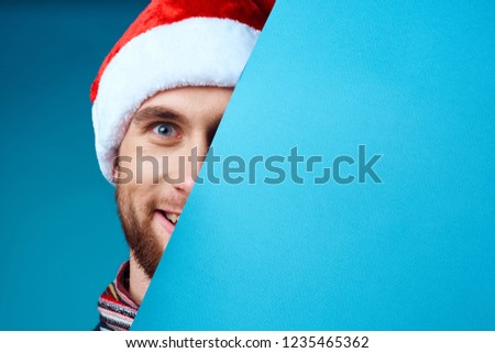 man looks out of blue mockup                      