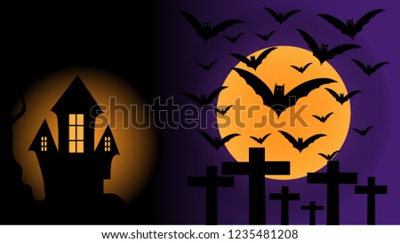 Halloween background with Home FullMoon fly bat on cemetery vector.