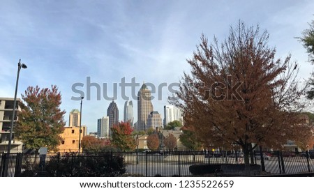 View on Midtown skyscrapers through the trees. Atlanta, GA