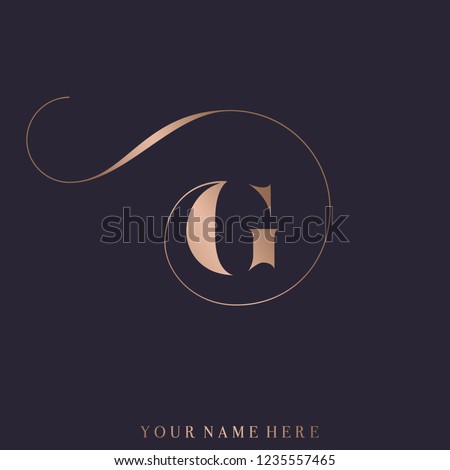 Letter G logo.Elegant typographic icon isolated on dark background.Uppercase lettering sign in rose gold metallic color.
