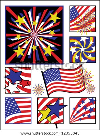 To celebrate America's birthday, a collection of 8 vector illustrations in solid colors.