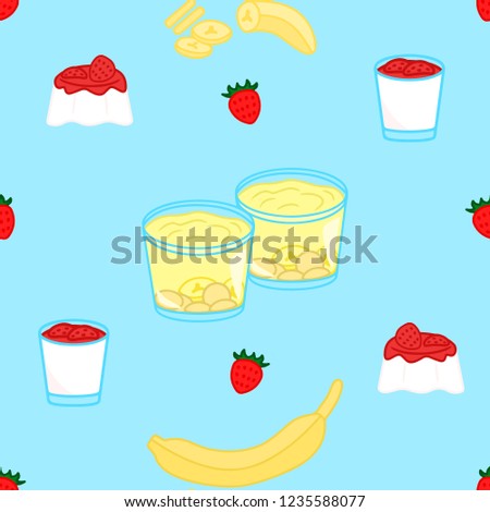 Seamless pattern of banana pudding and panna cotta vector illustration sketch