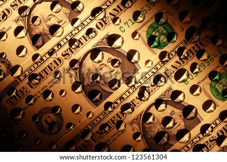 Abstract background with water drops on one dollar bank notes
