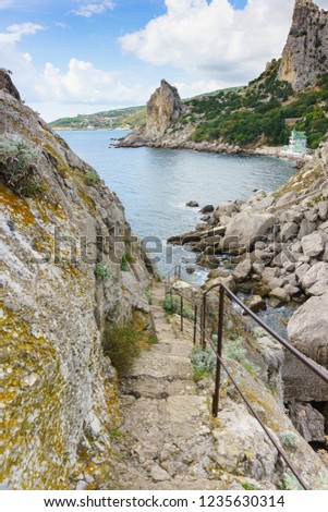 Steep stone staircase to Diva rock in Simeiz village. A favorite tourist attraction