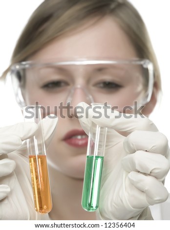 young woman in laboratory with test tube