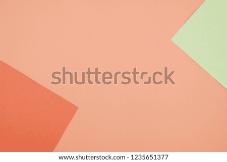 Blue and pink pastel color paper geometric flat lay background -