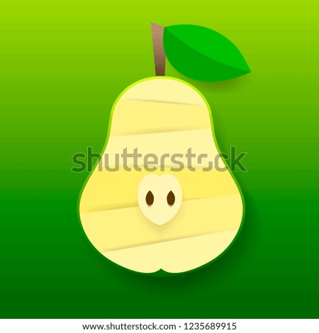 Paper cut yellow pear. Vector illustration. Paper art style apple. 