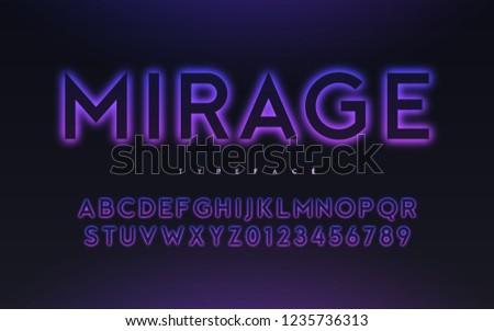 Vector trendy neon light or eclipse style glowing font design, alphabet, typeface, letters and numbers. Swatch color control