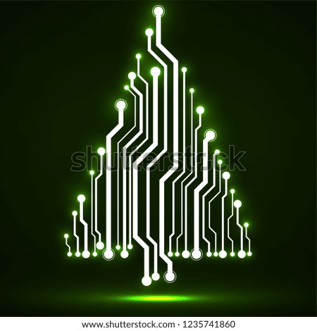 Abstract technology glowing Christmas tree, neon circuit board, vector illustration, eps 10