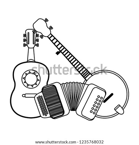 Set of music instruments black and white
