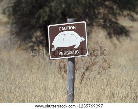 Caution turtle sign on the road in Namibia.