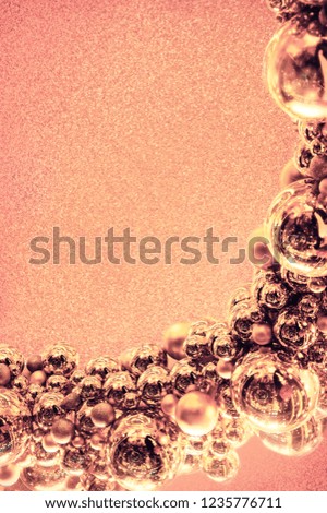 Old fest bronze metal feast glitz pale rose color glimmer copyspace area for text on happy xmas card backdrop. Bright dreamy vintage art bling dust space wallpaper design. Closeup detail view banner