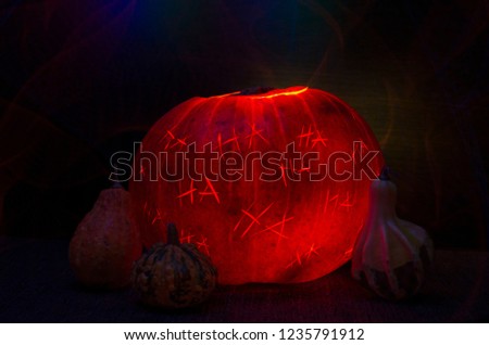 Carved Halloween Pumpkin with Writing 