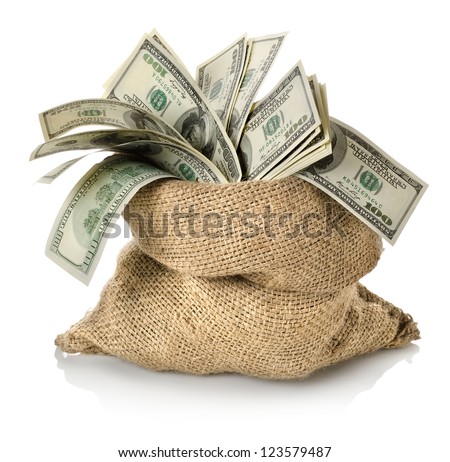 Money in the bag isolated on a white background Royalty-Free Stock Photo #123579487