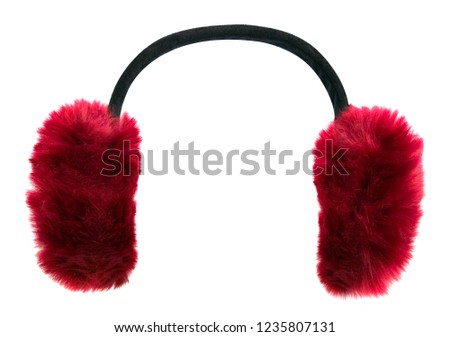 Dark red winter earmuffs isolated on white background Royalty-Free Stock Photo #1235807131