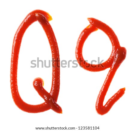 Alphabet letters made from tomato, ketchup syrup are isolated