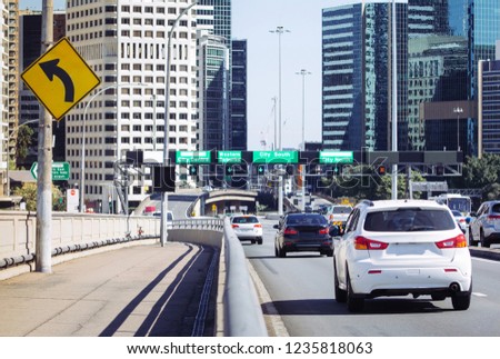 Traffic jam in city business area Sydney Australia