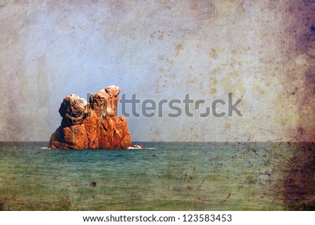 Vintage pictures of seaside and Arbatax rocks in Sardinia, Italy.