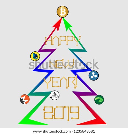 tree from cryptocurrency growth charts with bitcoin and other happy new year