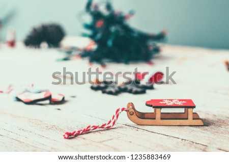 Snowbound Santa's sled with christmas orament , christmas background 