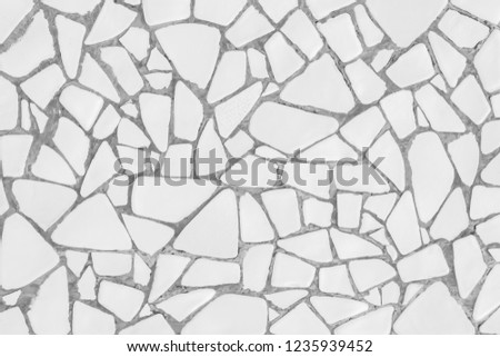 Broken tiles mosaic seamless pattern. White or Gray tile real wall high resolution real photo or brick seamless with texture interior background. Abstract wallpaper irregular in bathroom.					
