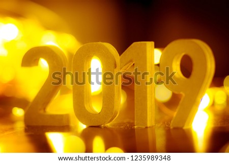 2019 happy new year letters on festive lights background  