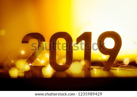 2019 happy new year letters on festive lights background  