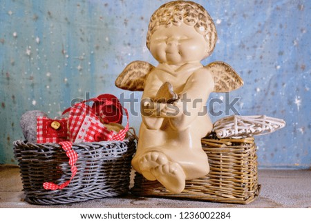 Ceramic angel with hearts. Love vintage concept