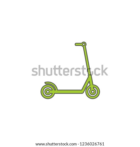 green kick scooter or balance bike icon. Flat e scooter isolated on white. Vector illustration. Eco transport symbol. Healthy journey. Ecology. Go green. Hipster. 