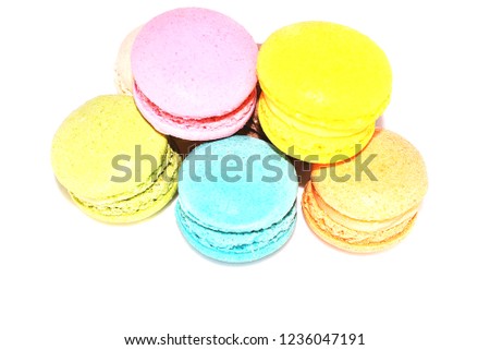Image of colorful french mini cookies macarons on white background
