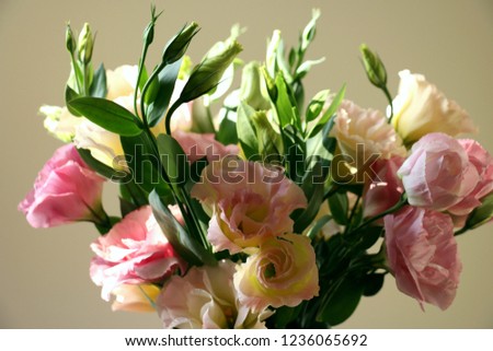 Prairie gentian flowers or white and pink lisianthus flower bouquet