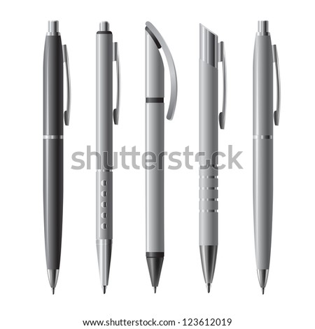 Set of  pens in gray tones, isolated on white. Raster version