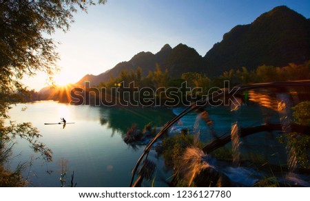 Landscape in Quay Son river, Trung Khanh, Cao Bang, Vietnam  Royalty-Free Stock Photo #1236127780