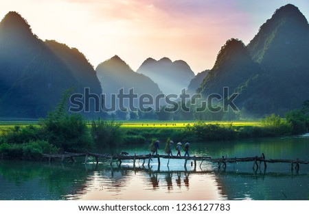 Landscape in Quay Son river, Trung Khanh, Cao Bang, Vietnam  Royalty-Free Stock Photo #1236127783
