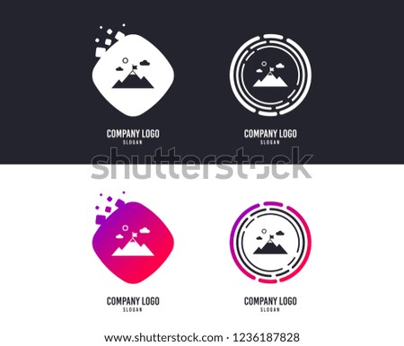 Logotype concept. Flag on mountain icon. Leadership motivation sign. Mountaineering symbol. Logo design. Colorful buttons with icons. Vector