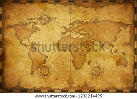 Old world map in vintage style. Elements of this image furnished by NASA. Royalty-Free Stock Photo #1236214495