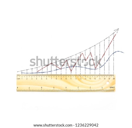 wooden ruler isolated white background. business presentation concept