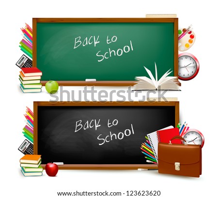 Back to school. Two banners with school supplies. Vector. Royalty-Free Stock Photo #123623620