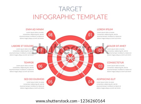Target with eight arrows with numbers and text, infographic template, vector eps10 illustration