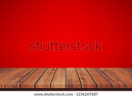 Empty wood table top on red background, Template mock up for display of product